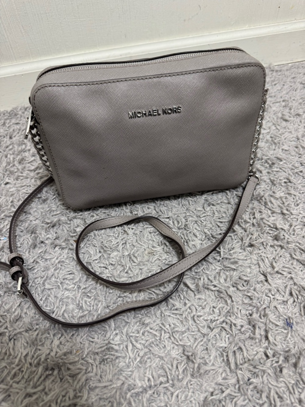 Michael Kors Taupe Gray Saffiano Leather Crossbody Bag